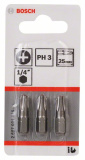 Набор из 3 насадок-бит с крестовым шлицем Philips Extra-Hart PH2*25мм DIN3126-C6.3, BOSCH