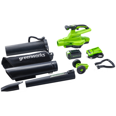 Воздуходув-пылесос садовый аккумуляторный Greenworks GD40BVIIK5 (40В с 1хАКБ 5Ач и ЗУ)