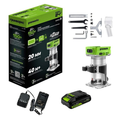 Фрезер аккумуляторный Greenworks G24RO (24В, 1хАКБ 2Ач и ЗУ)