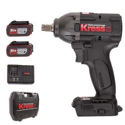 Аккумуляторный гайковерт бесщеточный KRESS KU270.1, 20В, 300Нм, 4Ач х 2, ЗУ 6А, кейс