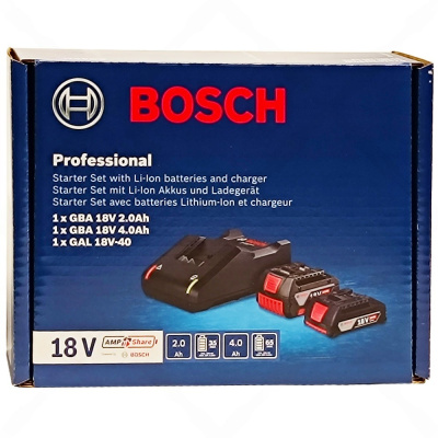 Набор: аккумуляторы GBA 18V 2.0 Ah / 4.0 Ah + зарядное GAL 18V-40 BOSCH