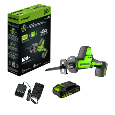 Пила сабельная компактная аккумуляторная Greenworks GPT-CRS-25 (24В,1хАКБх 2Ач и ЗУ)