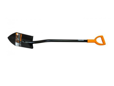 Лопата штыковая с закругленным лезвием FISKARS деревянный черенок (черная)