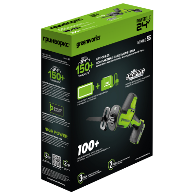 Пила сабельная компактная аккумуляторная Greenworks GPT-CRS-25 (24В,1хАКБх 2Ач и ЗУ)