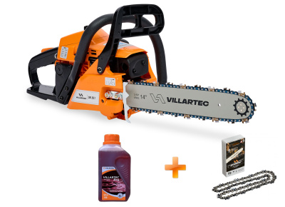 Бензопила Villartec SB 301 (шина, цепь 35см 3/8 1,3мм 52зв.-2шт., масло 0,5л PRO 2T, чехол д/шины)