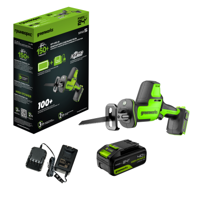 Пила сабельная компактная аккумуляторная Greenworks GPT-CRS-25 (24В,1хАКБх 4Ач и ЗУ)