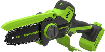 Цепная мини пила аккумуляторная Greenworks CS2410A (24В, 1хАКБ 2Ач и ЗУ) 10см с авто/смазкой цепи