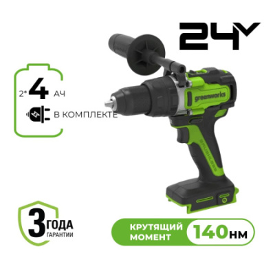 Дрель-шуруповерт ударная аккумуляторная Greenworks GD24DD140 (24В, 1хАКБ 4Ач и ЗУ)