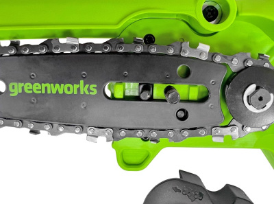 Цепная мини пила аккумуляторная Greenworks G24MCS10 (24В, 1хАКБ 4Ач и ЗУ) 10см