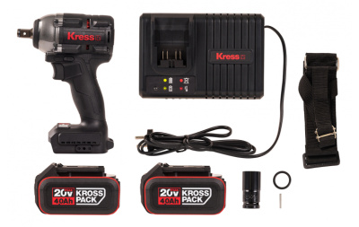 Аккумуляторный гайковерт бесщеточный KRESS KH275, 20В, 500Нм, 4Ач х 2, ЗУ 6А, кейс