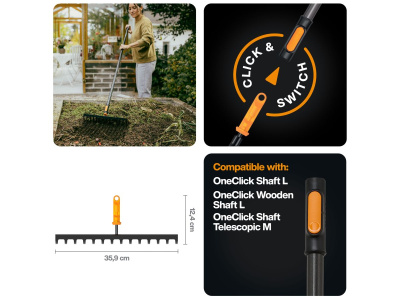 Грабли для грунта FISKARS OneClick 14 зубьев металлические без черенка