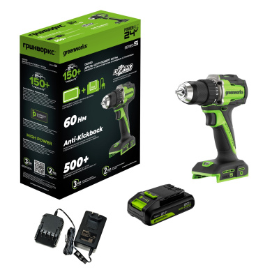 Дрель-шуруповерт аккумуляторная Greenworks DD560 (24В, 1хАКБ 2Ач и ЗУ)