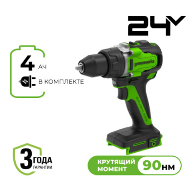 Дрель-шуруповерт аккумуляторная Greenworks GD24DD90 (24В, 1хАКБ 4Ач и ЗУ)