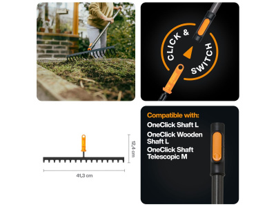 Грабли для грунта FISKARS OneClick 16 зубьев металлические без черенка