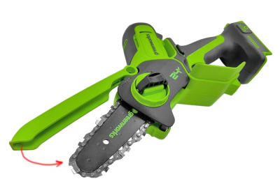 Цепная мини пила аккумуляторная Greenworks G24MCS10 (24В, 1хАКБ 4Ач и ЗУ) 10см