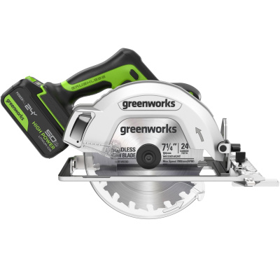 Циркулярная пила аккумуляторная Greenworks GD24CS (24В, с 1хАКБ 5Ah и ЗУ)