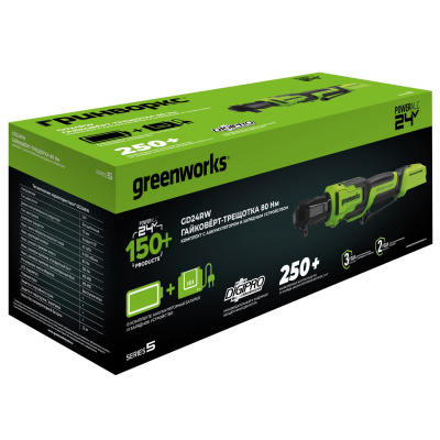 Гайковерт-трещотка аккумуляторный Greenworks GD24RW 1/2" (24В, 1x2Ач и ЗУ, сумка) 80Нм