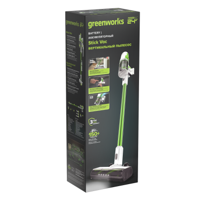 Пылесос аккумуляторный вертикальный Greenworks SV24532 (24В, 1х2Ач и ЗУ) 350 Вт