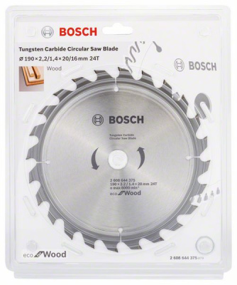 Диск пильный для циркулярок 190х20/16мм 24Т ECO for wood (древесина), BOSCH