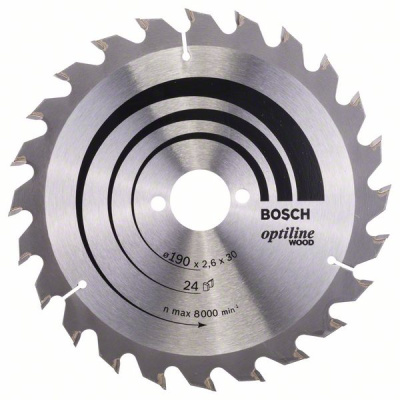 Диск пильный для циркулярок 190х30мм 24Т OptilineWood (древесина), BOSCH