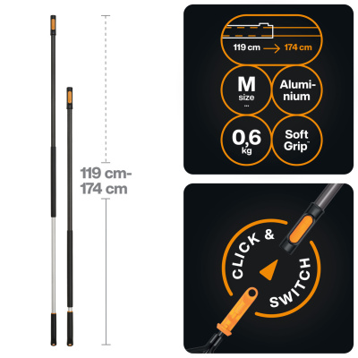 Черенок алюминиевый телескопический 119-174 см FISKARS OneClick M