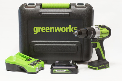 Дрель-шуруповерт ударная аккумуляторная Greenworks GD24DD60K2 (24В, 1хАКБ 2Ач и ЗУ) в кейсе