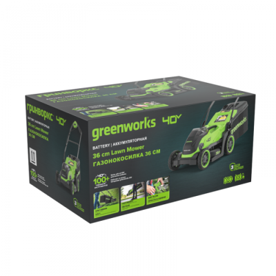 Газонокосилка аккумуляторная Greenworks GD40LM361 (40В, 36 см, без АКБ и ЗУ)