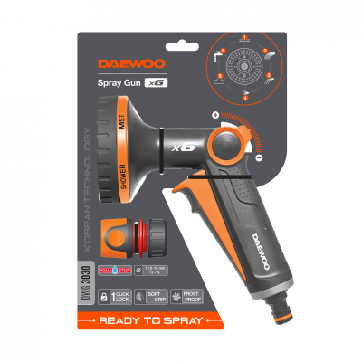 Пистолет-распылитель 1/2 " - 5/8" с плавной регулировкой напора 6 типов струй DAEWOO DWG 3030