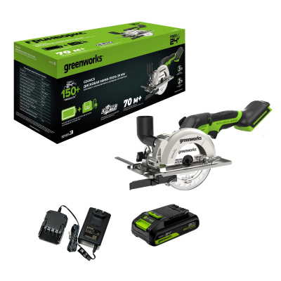 Циркулярная пила аккумуляторная Greenworks G24MCS (24В, 1хАКБ 2Ач и ЗУ)