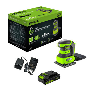Плоскошлифовальная машина аккумуляторная Greenworks G24SS14 (24В, 1хАКБ 2Ач и ЗУ)