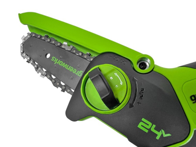 Цепная мини пила аккумуляторная Greenworks G24MCS10 (24В, 1хАКБ 4Ач и ЗУ) 10см