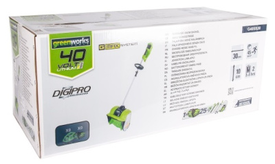 Снегоуборщик аккумуляторный Greenworks GD40SSK2 (40В, с 1хАКБ 2 А-ч и ЗУ) 30см