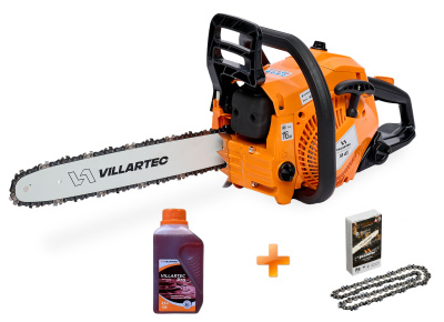 Бензопила Villartec SB 401 (шина, цепь 35см 3/8 1,3мм 52зв.-2шт, масло 0,5л PRO 2T и чехол д/шины)