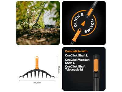 Грабли для уборки клумб FISKARS OneClick без черенка