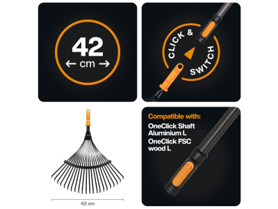 Грабли веерные для листьев FISKARS OneClick металлические без черенка