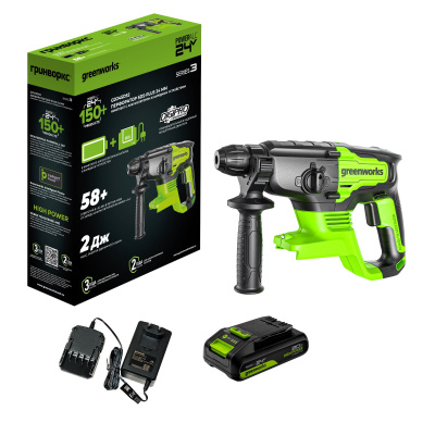 Перфоратор аккумуляторный Greenworks GD24SDS2 (24В, 1хАКБ 2Ач и ЗУ)