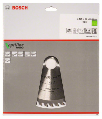 Диск пильный для циркулярок 235х30(25)мм 48Т OptilineWood (древесина), BOSCH