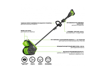 Снегоуборщик аккумуляторный Greenworks GD40SS2K4 (40В, с 1хАКБ 4 А-ч и ЗУ) 30см
