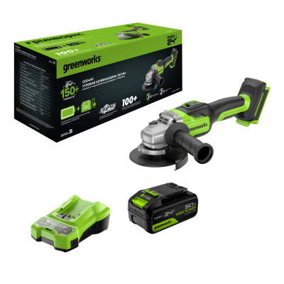 Угловая шлифмашина аккумуляторная Greenworks GD24AG (24В, c 1хАКБ 5 А-ч и ЗУ)
