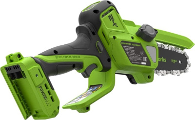 Цепная мини пила аккумуляторная Greenworks CS2410A (24В, 1хАКБ 2Ач и ЗУ) 10см с авто/смазкой цепи