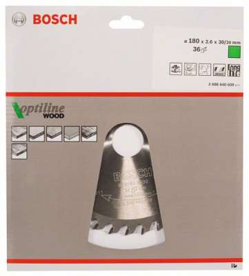 Диск пильный для циркулярок 180х30(20)мм 36Т OptilineWood (древесина), BOSCH